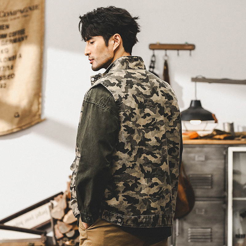 美式複古重磅迷彩夾克外套男秋季戶外機能寬松阿美咔叽工裝馬甲男