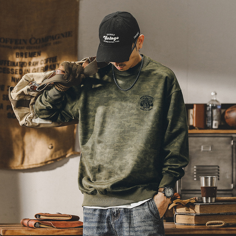 杰雷諾美式380g重磅迷彩麂皮絨衛衣男秋冬款寬鬆大碼打底衫上衣男