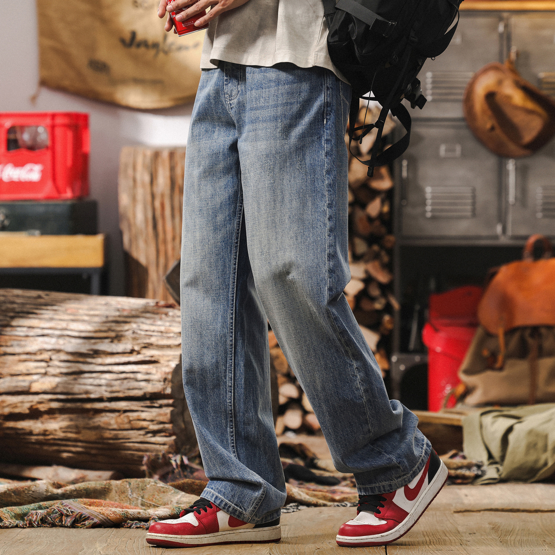 美式復古水洗牛仔褲2025新款春季褲子男潮牌寬鬆直筒男士休閒長褲