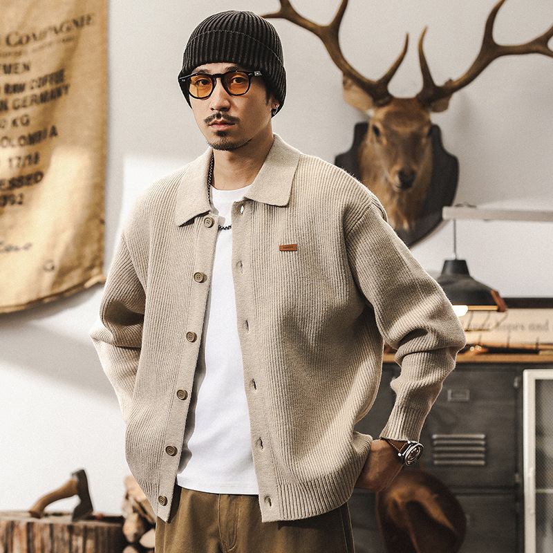 美式重磅復古毛衣男秋冬季慵懶風開衫外套男潮牌日系寬鬆針織衫男