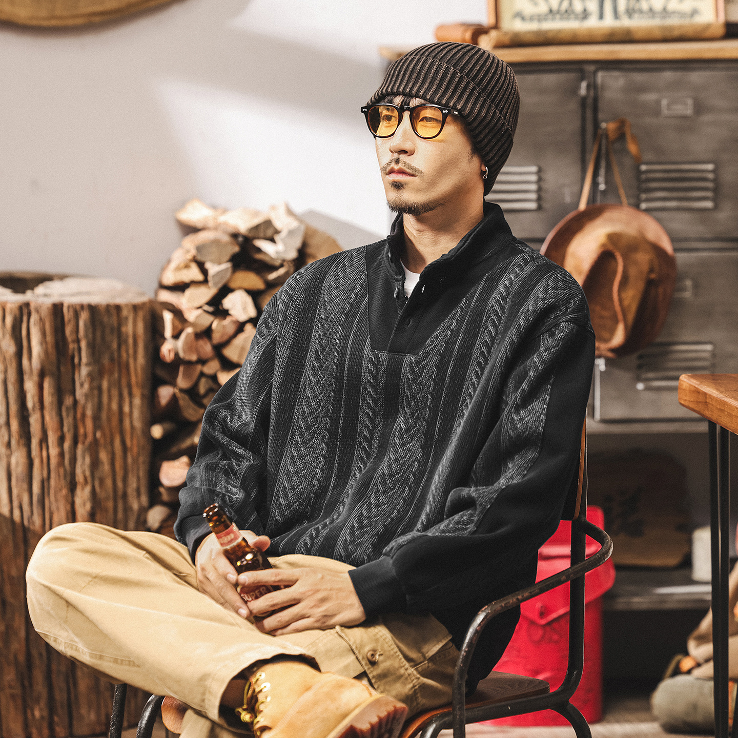 美式復古重磅半高領衛衣男款春秋潮牌寬鬆新款秋冬輕熟男士上衣潮