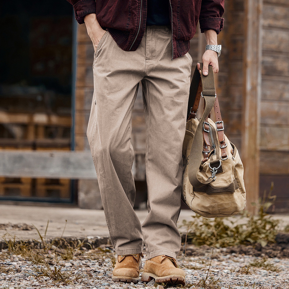 美式復古重磅加絨工裝褲子男款冬季加厚潮牌男褲寬鬆直筒休閒長褲