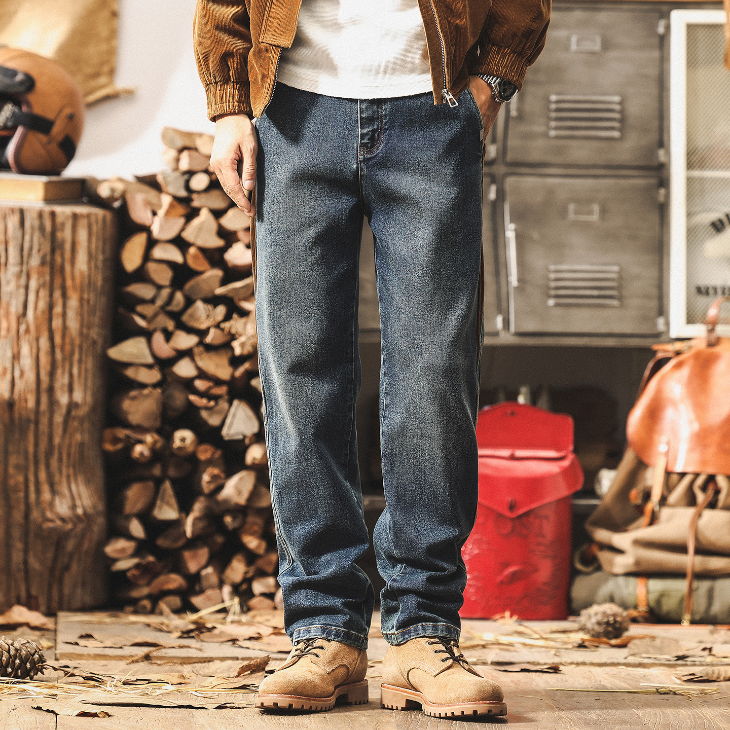 美式復古牛仔褲男士2025秋季新款寬鬆直筒水洗潮牌拼接痞帥休閒褲