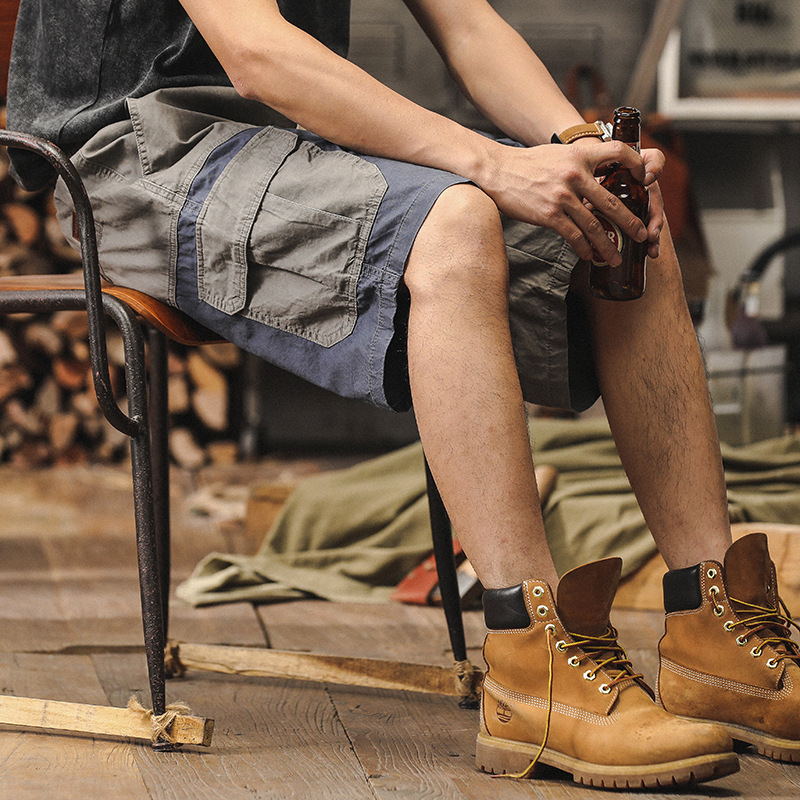 傑雷諾美式潮牌復古拼接撞色工裝短褲男夏季寬松休閑男士運動中褲