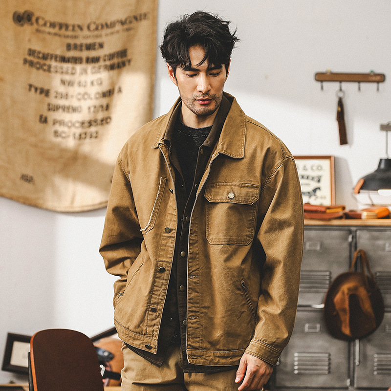 美式重磅複古工裝夾克男春秋款潮牌多口袋寬松休閑硬漢秋季外套男