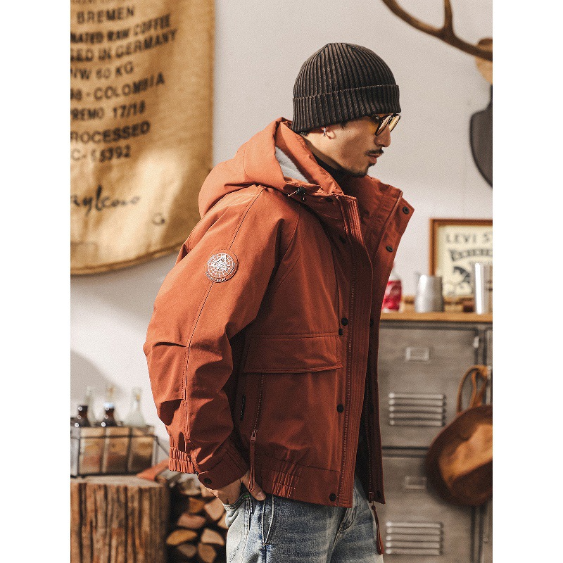 美式復古90%純白鴨絨羽絨服男冬季連帽保暖加厚機能工裝外套男款