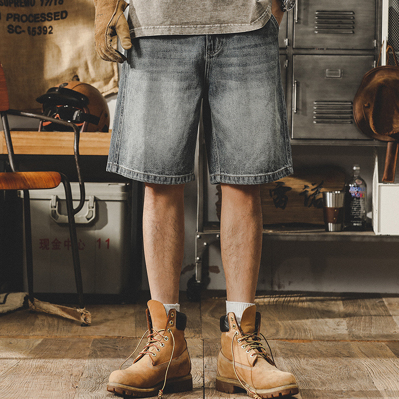 美式經典復古牛仔短褲男寬鬆大碼2024新款潮牌休閒褲男夏季五分褲