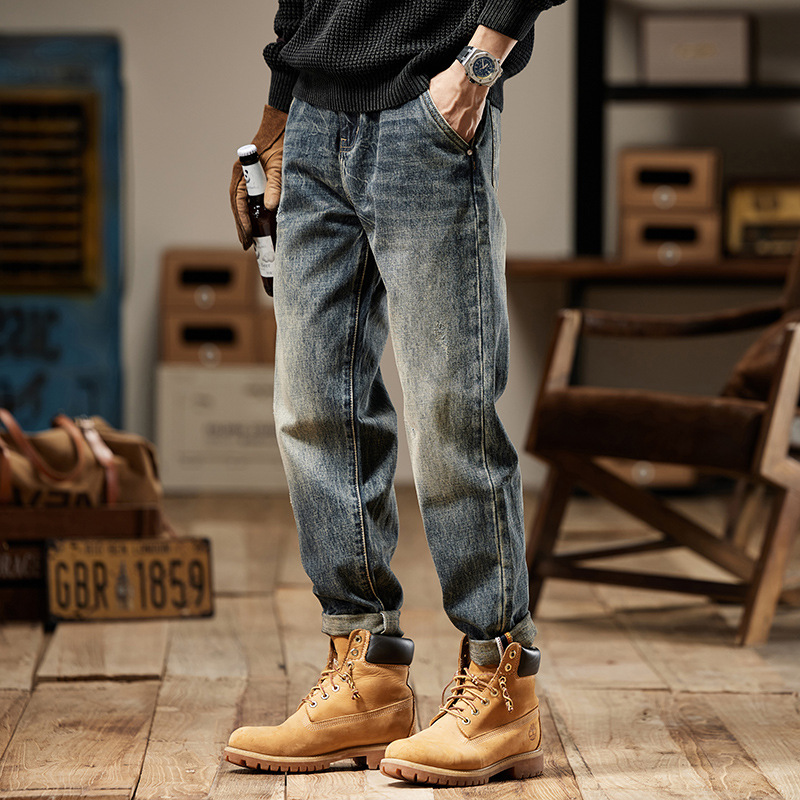 美式復古牛仔褲男2025新款春秋季微錐直筒寬鬆休閒潮牌水洗褲子男