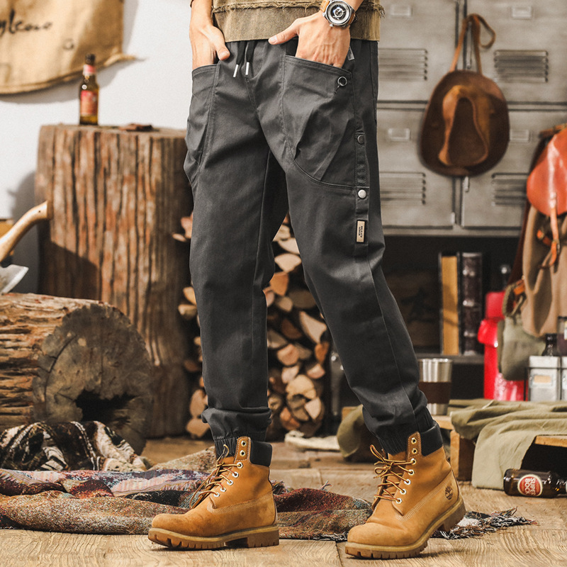 美式復古工裝褲子男2024新款戶外潮牌束腳褲秋冬款寬鬆休閒長褲男