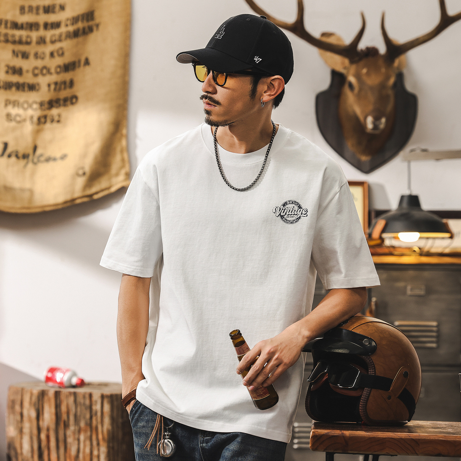 美式復古260g重磅T恤男夏季短袖男士上衣潮流寬鬆休閒半截袖衣服