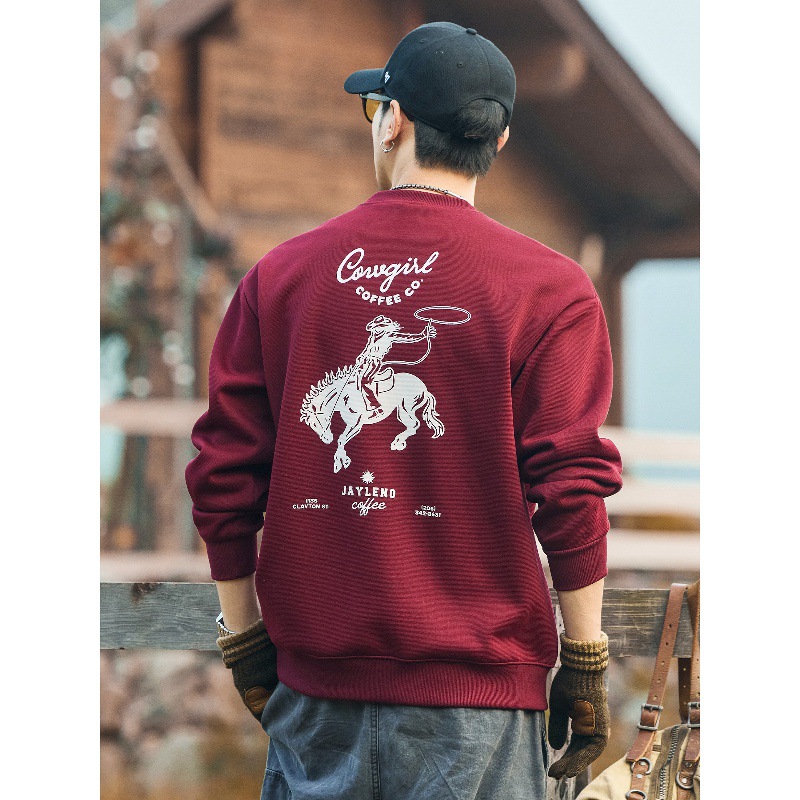 美式復古重磅加絨衛衣男款加厚冬季2025新款潮牌寬鬆男士紅色上衣