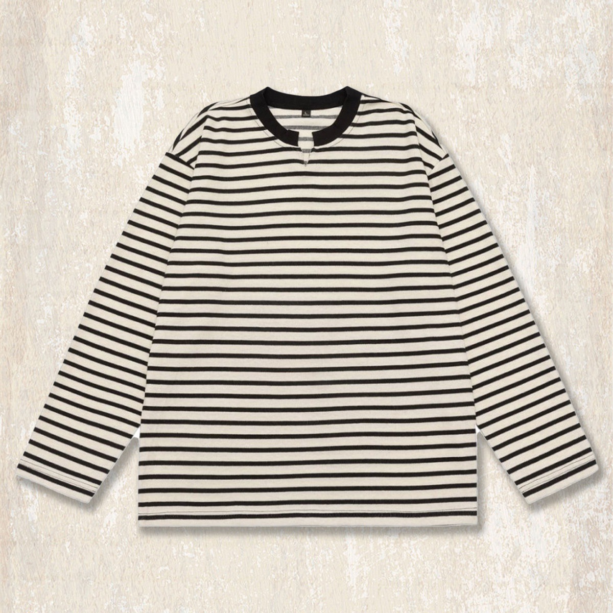 美式280g重磅條紋長袖t恤男秋季2025新款寬鬆潮牌慵懶打底V領上衣