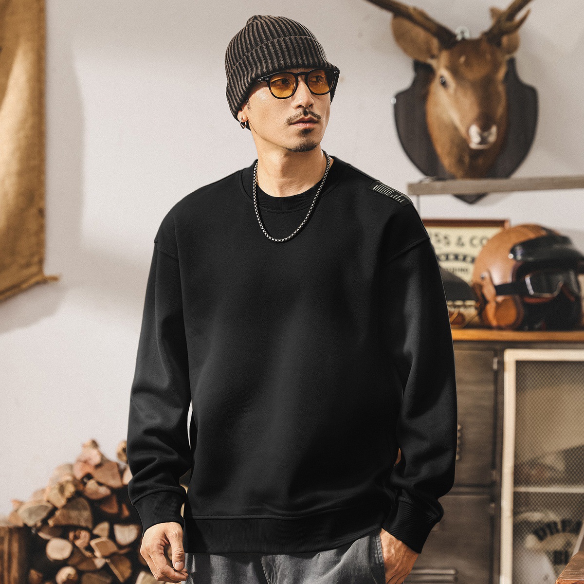 美式復古髒染潮流重磅男士衛衣秋季2025新款安可拉紅寬鬆大碼上衣