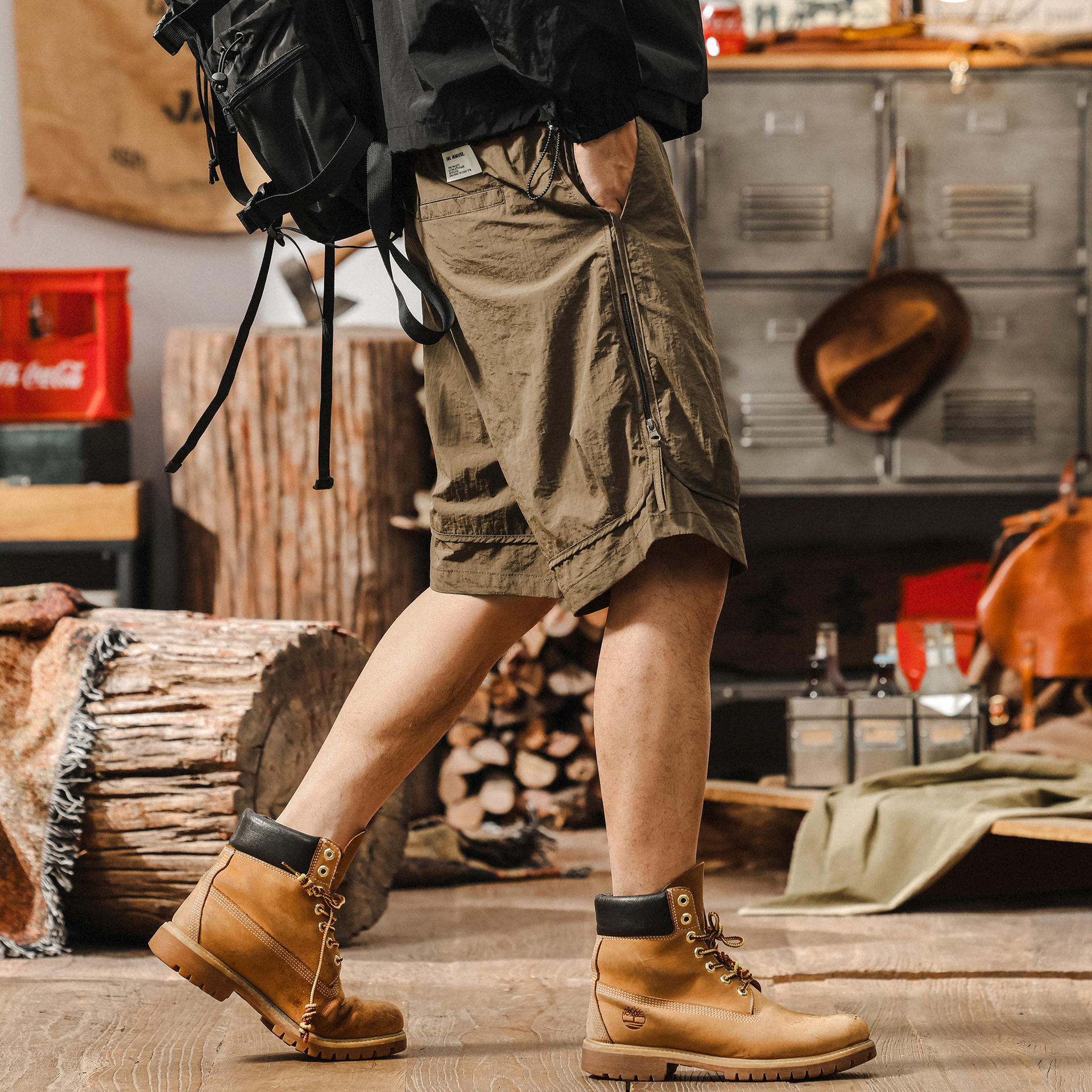 冰絲涼感工裝短褲男夏季美式山系戶外薄款速幹運動寬鬆大碼五分褲