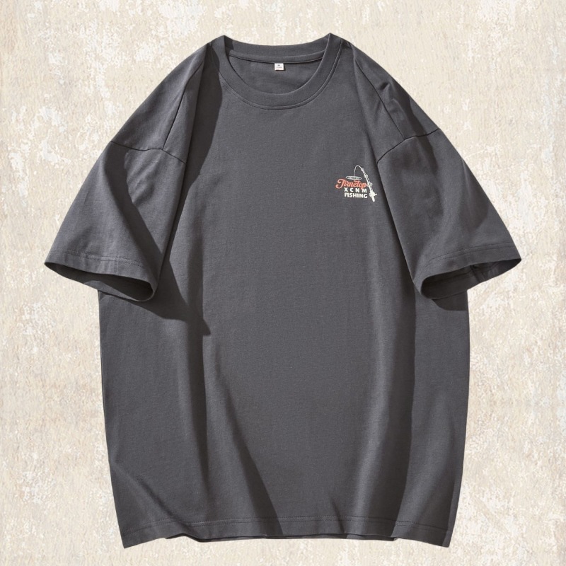 夏季薄款短袖男T恤2025新款潮牌美式戶外釣魚趣味寬鬆上衣男T男裝
