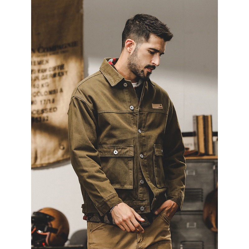 美式復古賽絡紡工裝夾克男冬季中古風城市戶外休閒獵裝古著外套男