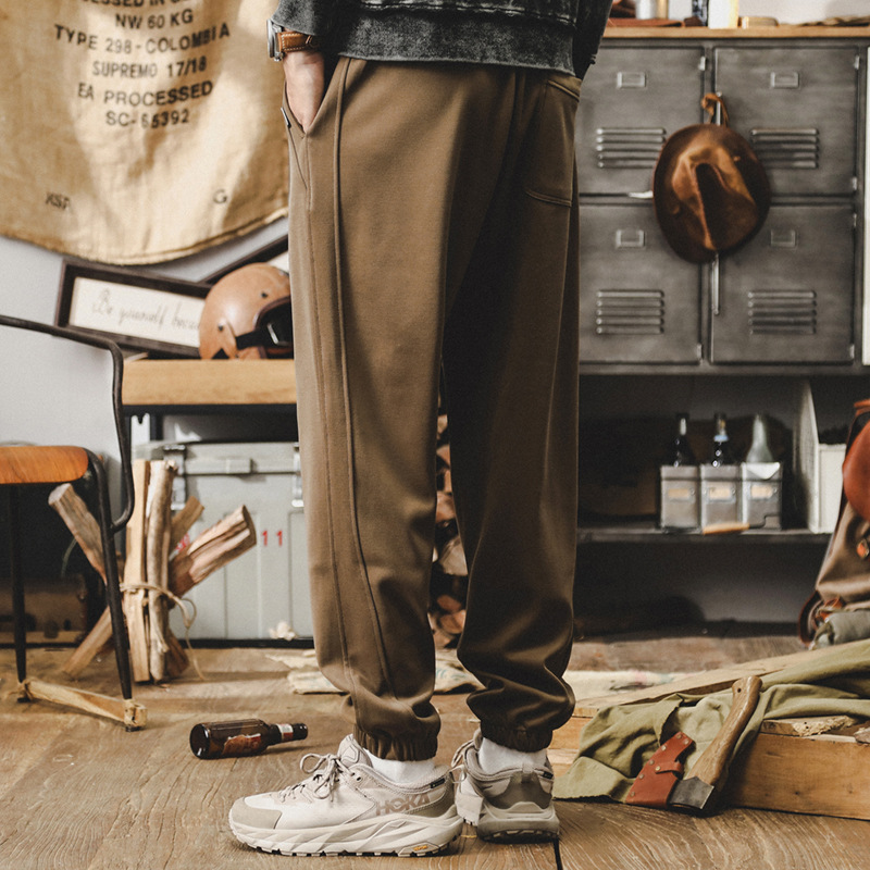 杰雷諾美式復古重磅衛褲男秋季潮牌男士休閒長褲寬鬆卡其色褲子男