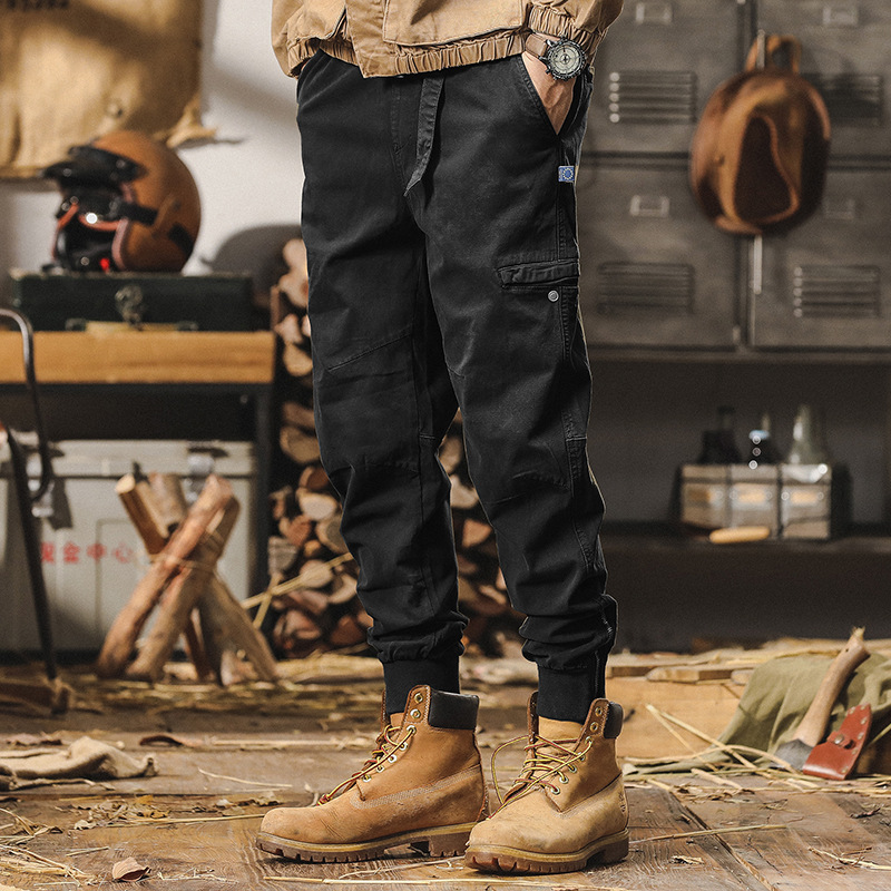 美式重磅復古工裝褲男寬鬆潮牌秋冬款拉鏈束腳硬漢戶外休閒褲子男