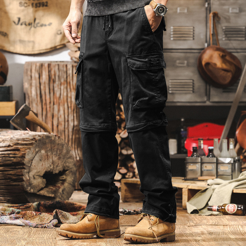 美式復古潮牌可拆卸工裝褲子男秋季新款多口袋機能獵裝戶外休閒褲