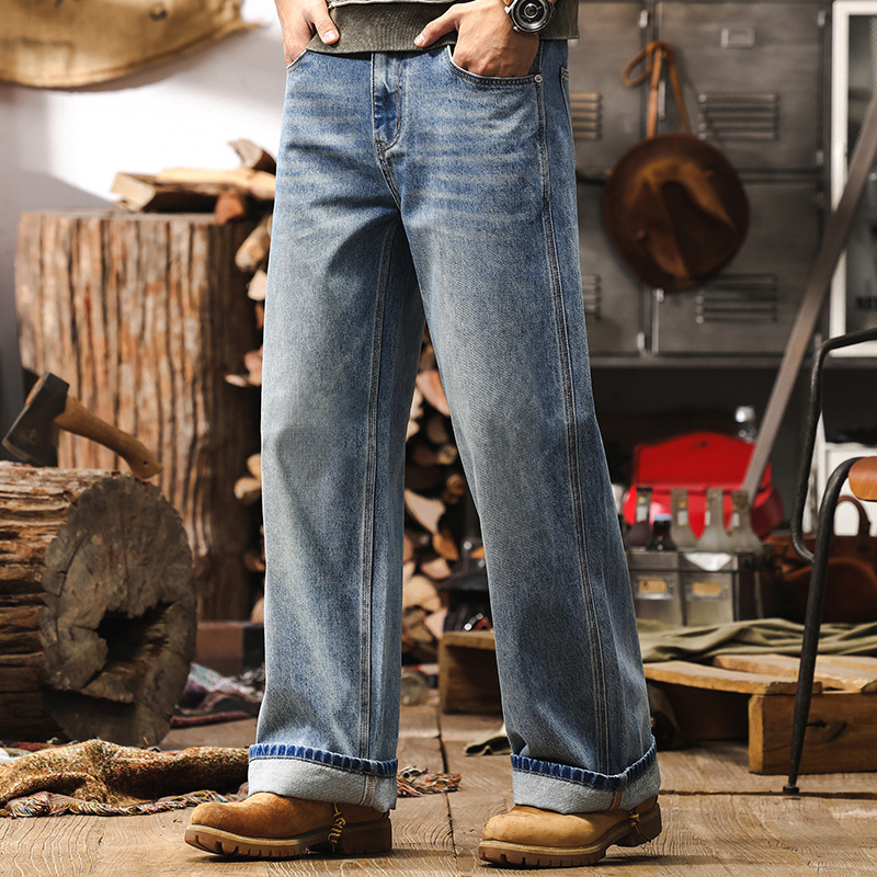 美式復古直筒牛仔褲男春季2025新款潮牌寬鬆闊腿褲潮流男士休閒褲