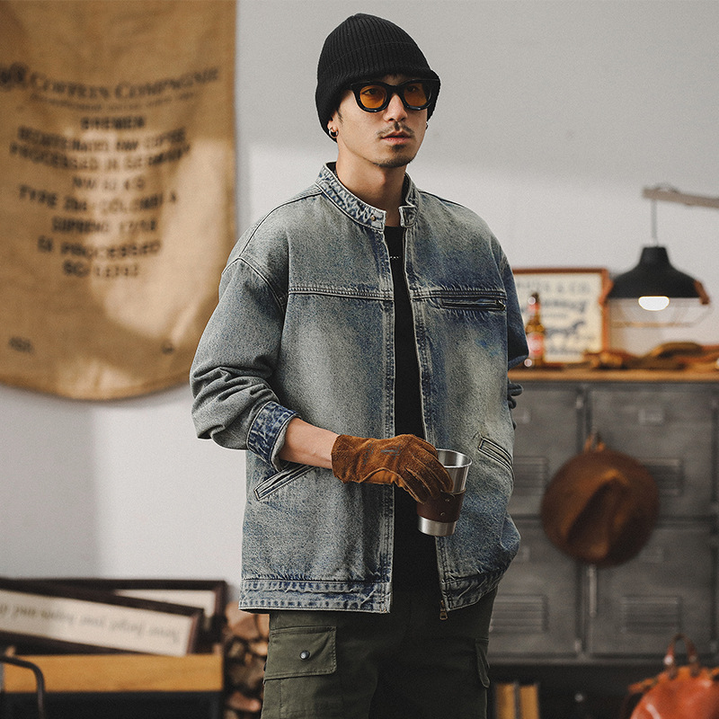 美式重磅復古牛仔外套男高級感痞帥春秋潮牌底特律工裝春季夾克男