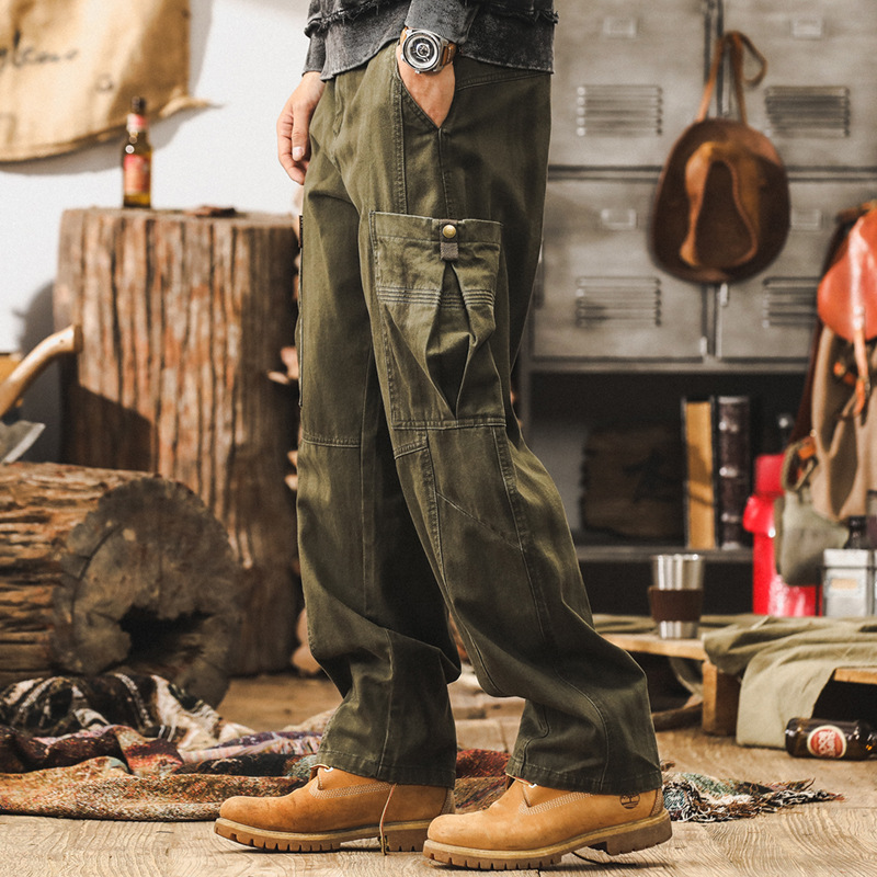 美式復古工裝褲子男秋季潮牌寬鬆闊腿褲水洗多口袋男士休閒直筒褲