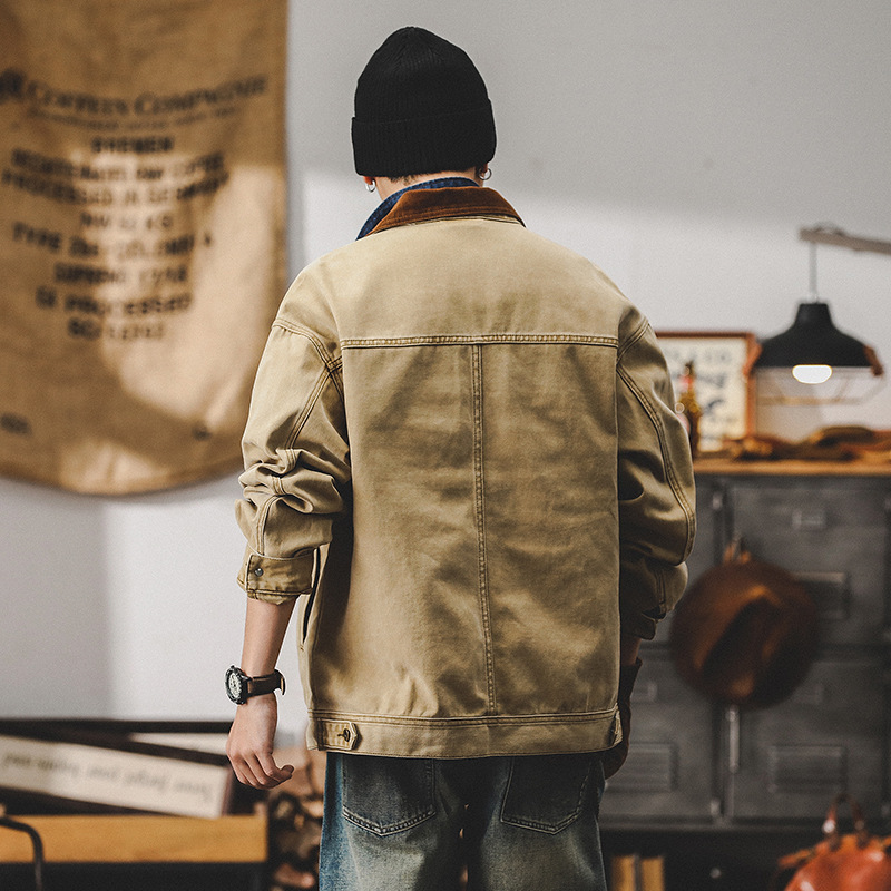 美式經典復古工裝外套男春秋款2024撞色痞帥寬鬆潮牌男士休閒夾克