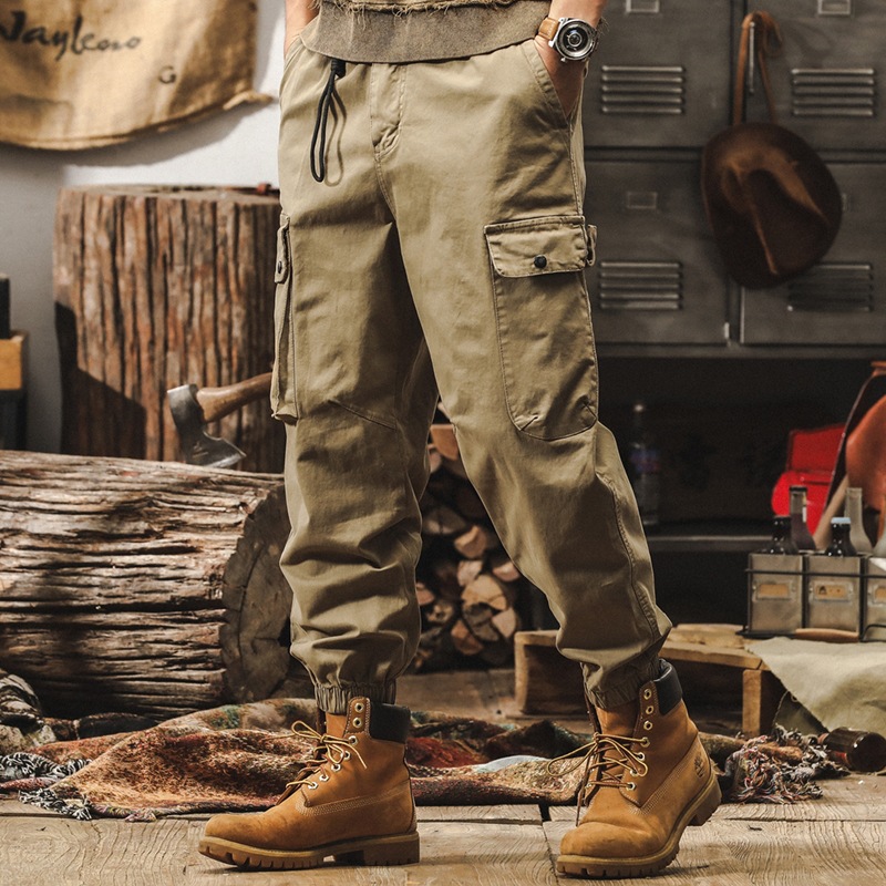 美式復古卡其色工裝褲男春季2025新款潮牌戶外通勤寬鬆束腳休閒褲