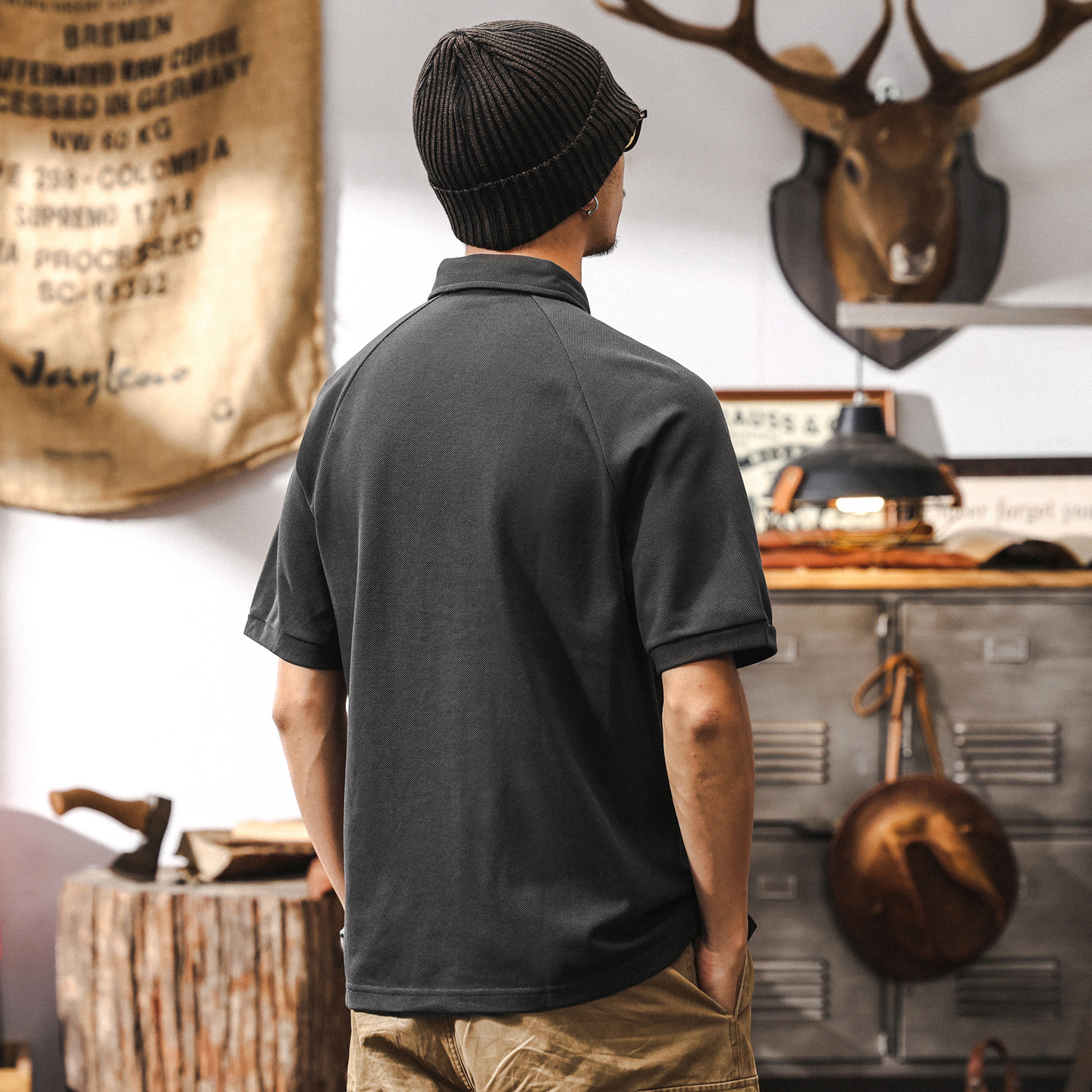 美式復古灰色短袖POLO衫男夏季新款珠地250g重磅男士T恤休閒上衣T