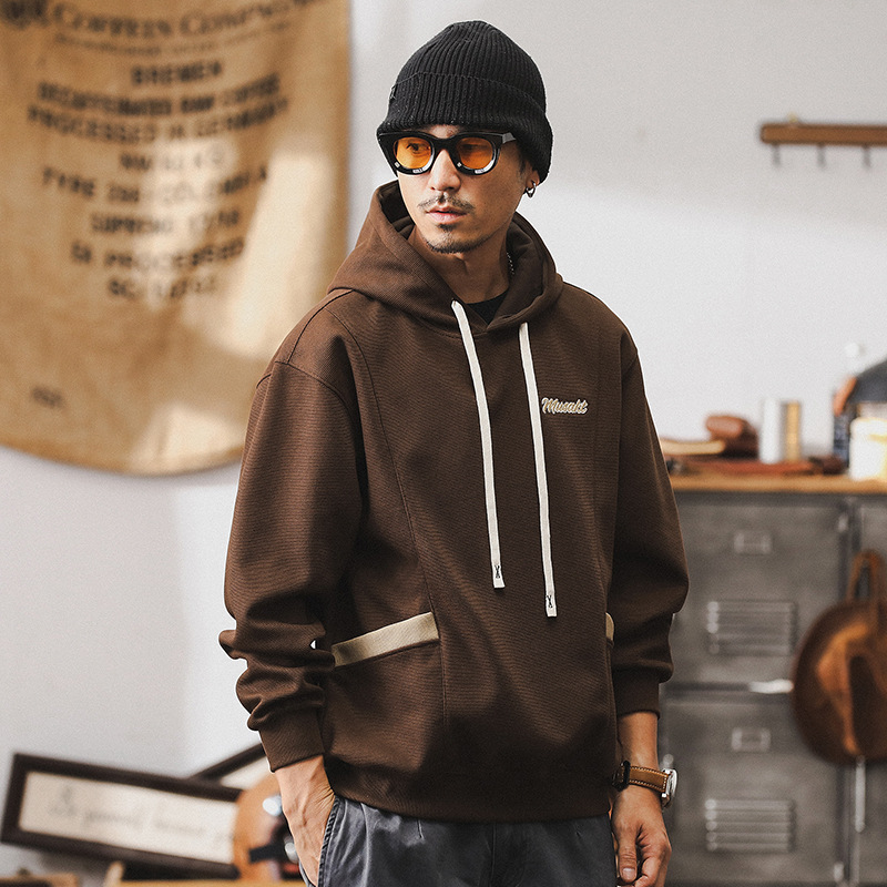 360g重磅衛衣男寬鬆連帽撞色上衣美式復古春秋款男士休閒刺繡外套