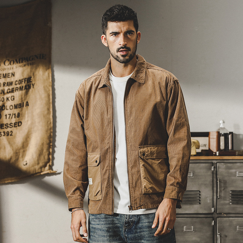 杰雷諾加厚條紋燈芯絨襯衫外套男秋冬款美式復古重磅寬鬆工裝夾克