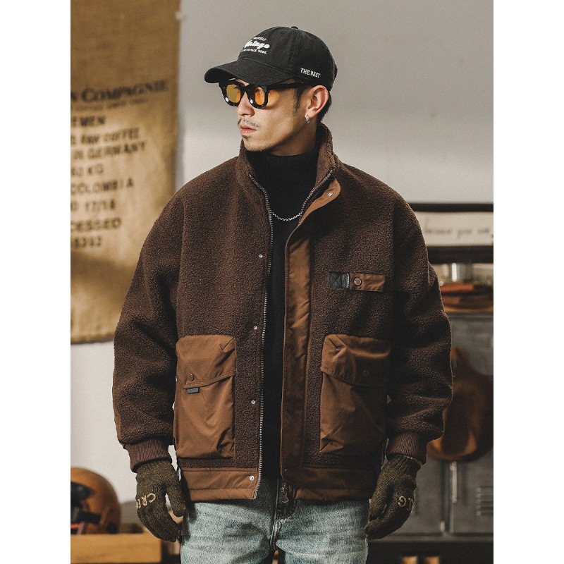 美式重磅羊羔絨棉服外套男冬季2023年新款寬鬆潮牌加絨加厚棉襖男