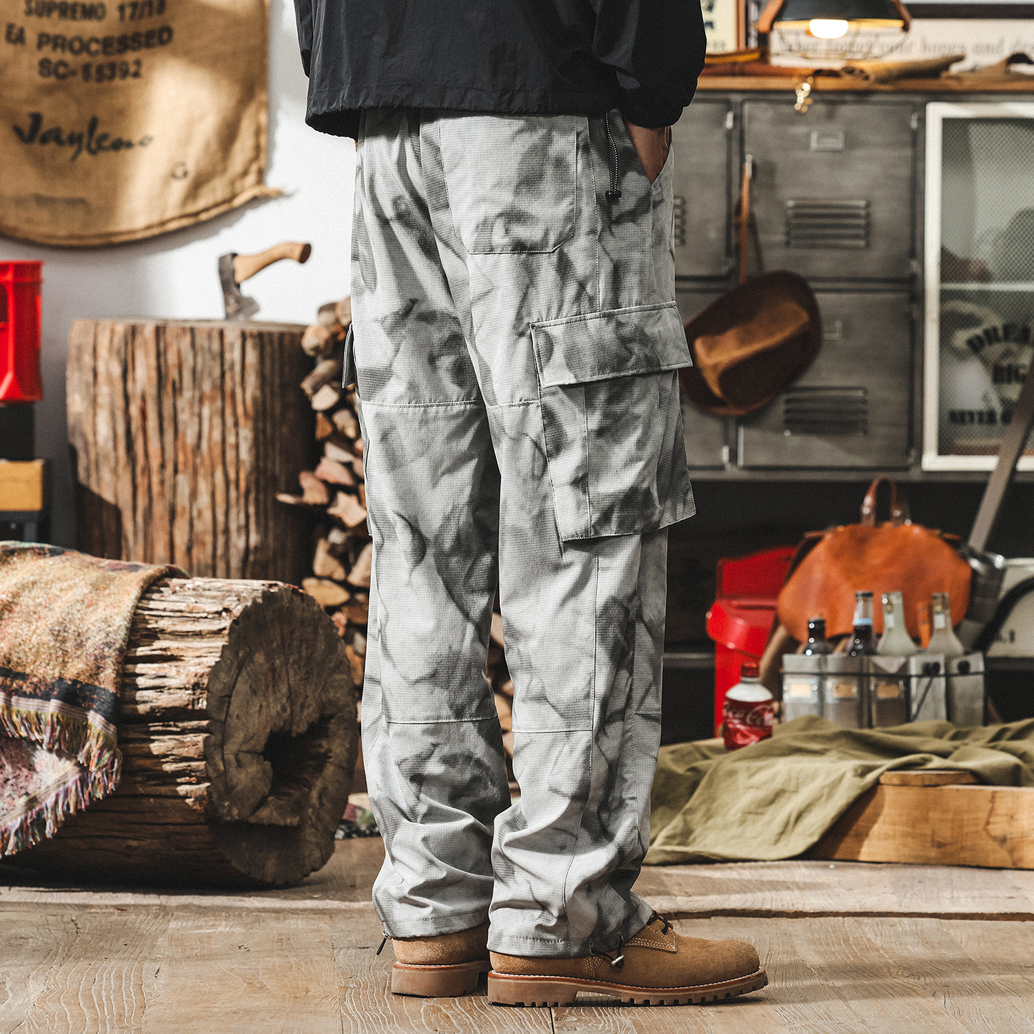 薄款冰絲褲子男夏季寬鬆2025新款美式戶外迷彩通勤速幹工裝休閒褲