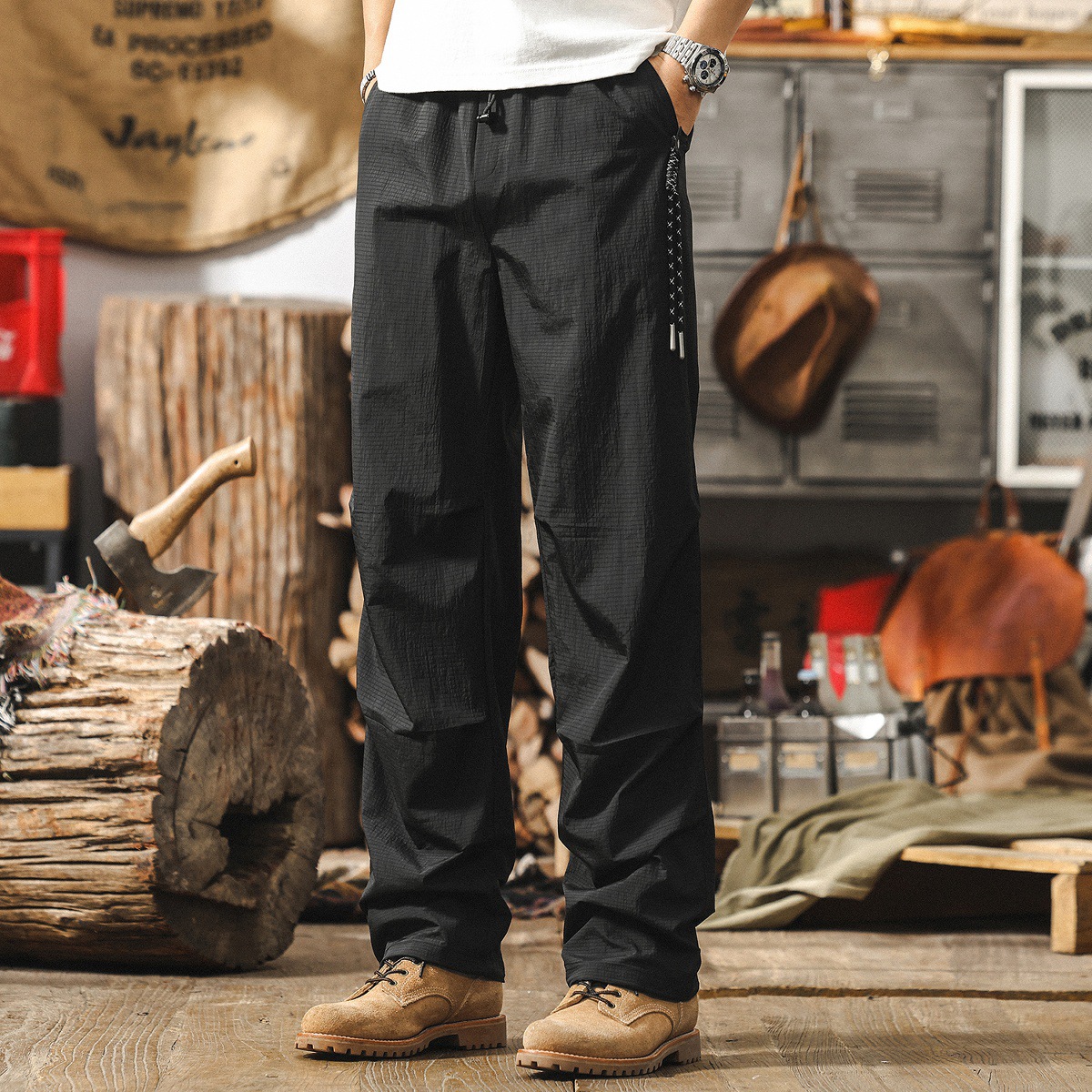 夏季薄款褲子男寬鬆闊腿休閒長褲美式潮牌直筒機能戶外速幹傘兵褲