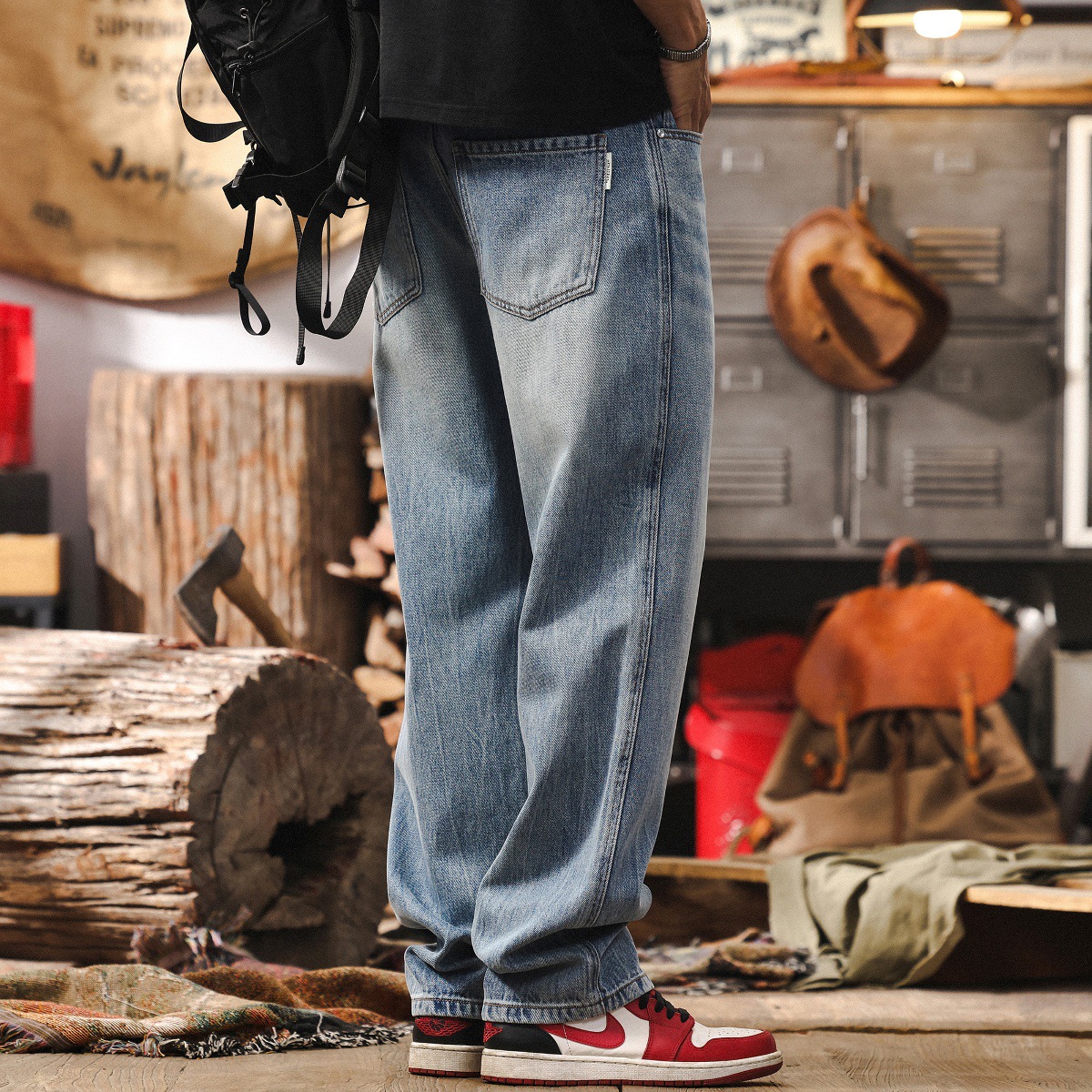 美式復古水洗藍色牛仔褲男2025新款春季潮牌寬鬆直筒男士休閒長褲