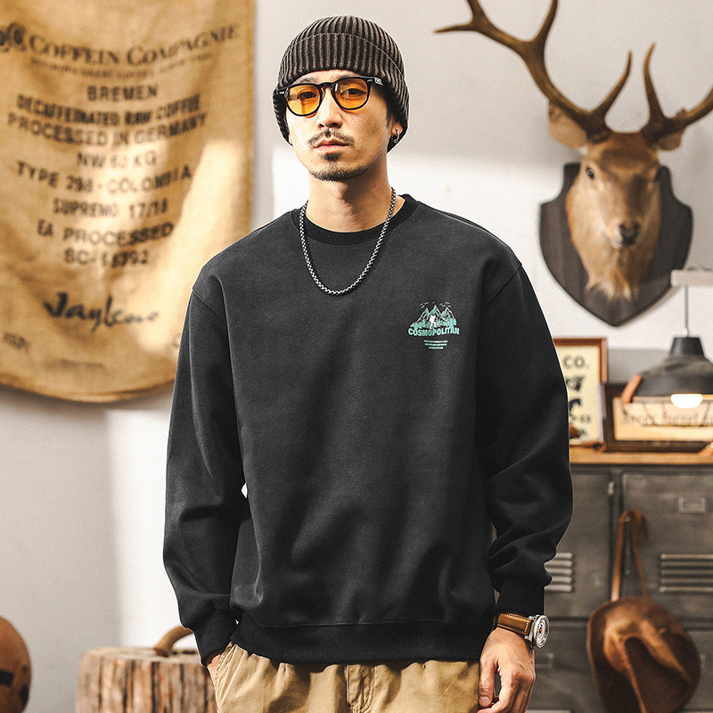 美式復古卡其色350g重磅衛衣男秋冬款潮牌戶外山系慵懶風寬鬆上衣