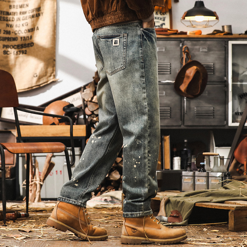 美式復古秋季褲子男2024新款休閒水洗潮牌寬鬆直筒牛仔褲男春秋款