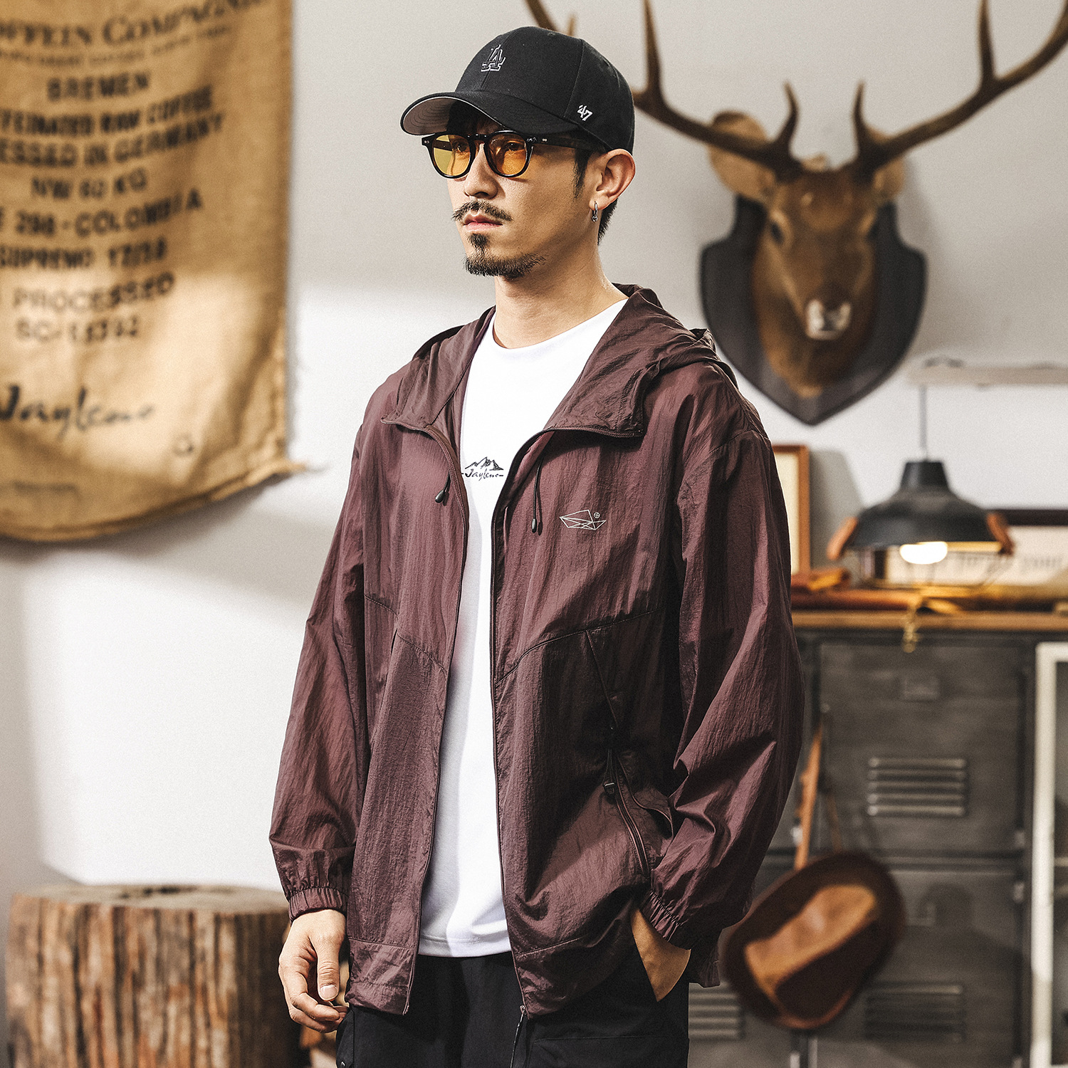 夏季戶外輕薄透氣防曬衣男士寬鬆防紫外線連帽速幹防曬服薄款外套