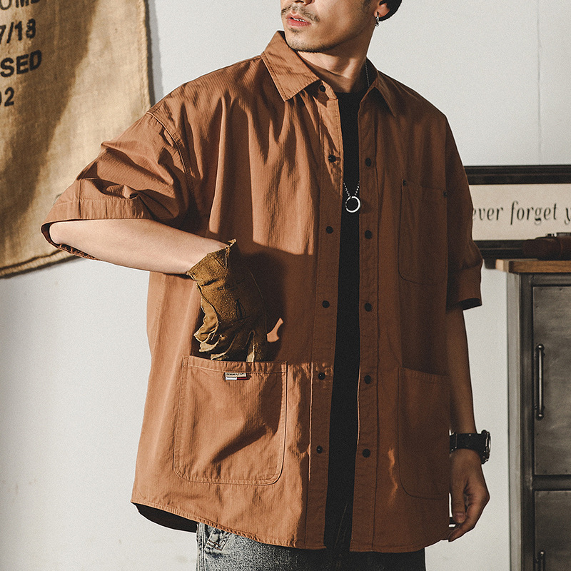 杰雷諾美式工裝襯衫男短袖夏季外套男薄款山系戶外通勤潮牌襯衣男