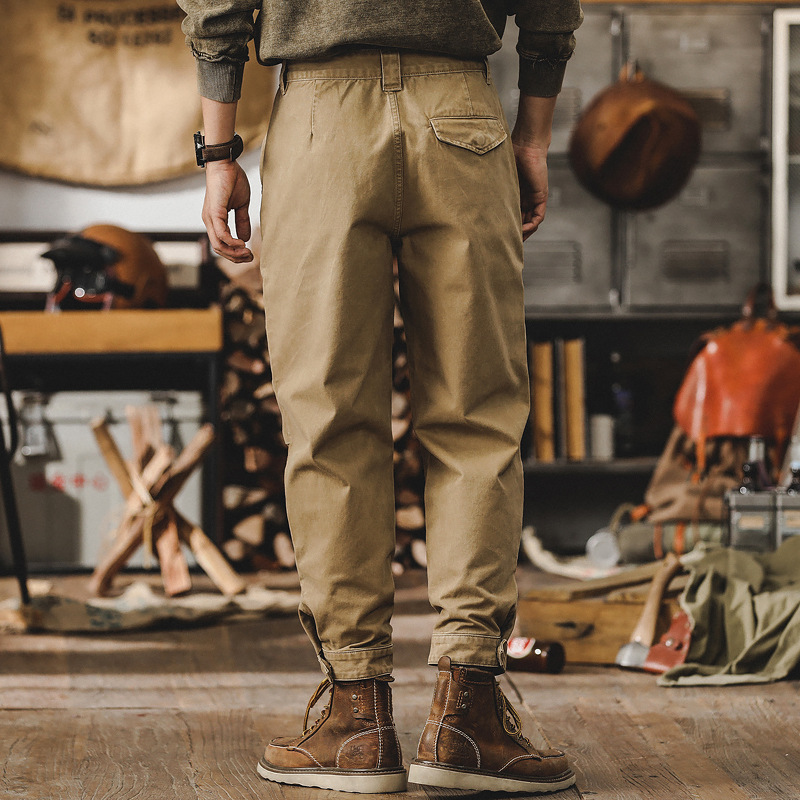美式復古工裝褲子男春季潮牌寬鬆直筒休閒褲男春秋耐磨馬褲九分褲