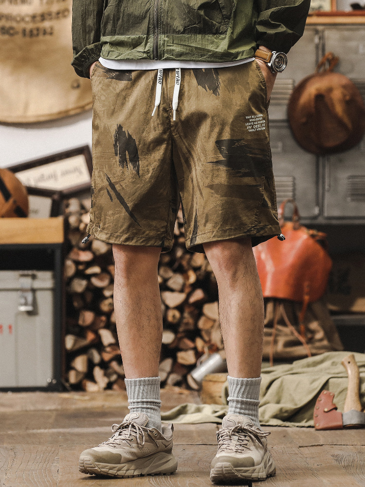 戶外速乾軍綠色迷彩工裝短褲男夏季薄款寬鬆大碼男士休閒五分褲潮