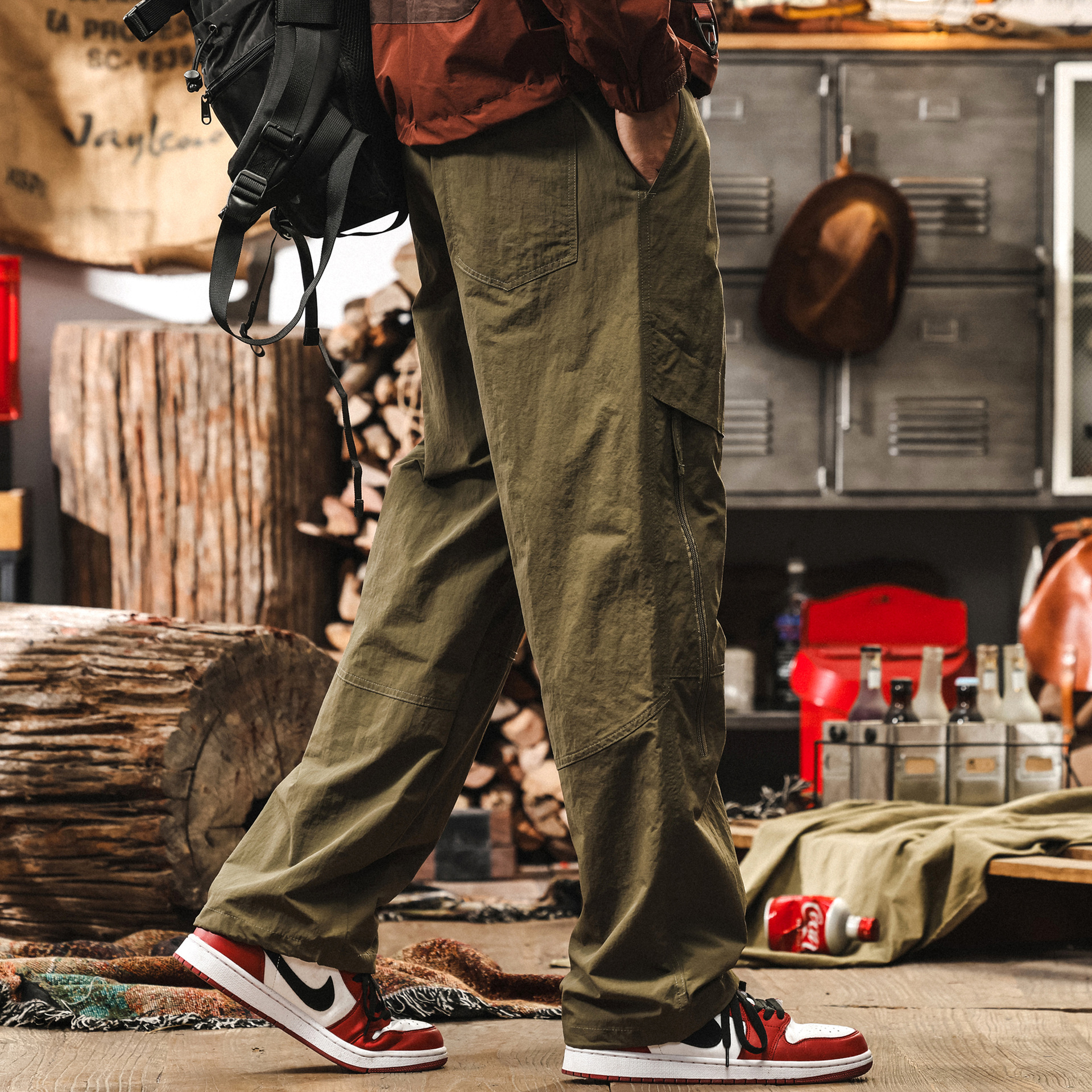 戶外輕量化冰絲涼感速幹工裝褲子男夏季潮牌機能通勤寬鬆休閒長褲