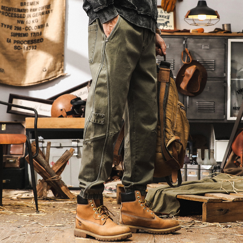 美式復古工裝褲子男秋季戶外潮牌寬鬆大碼水洗休閒長褲男士束腳褲