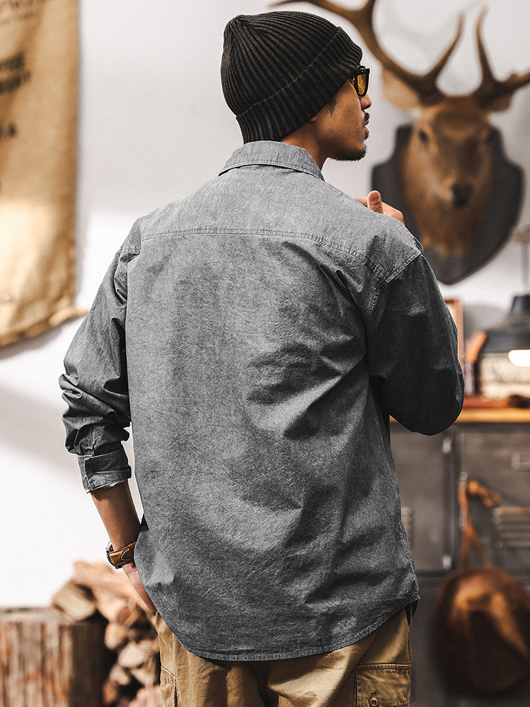 美式復古扎染水洗襯衫男長袖春季2025新款休閒潮流襯衣男外套