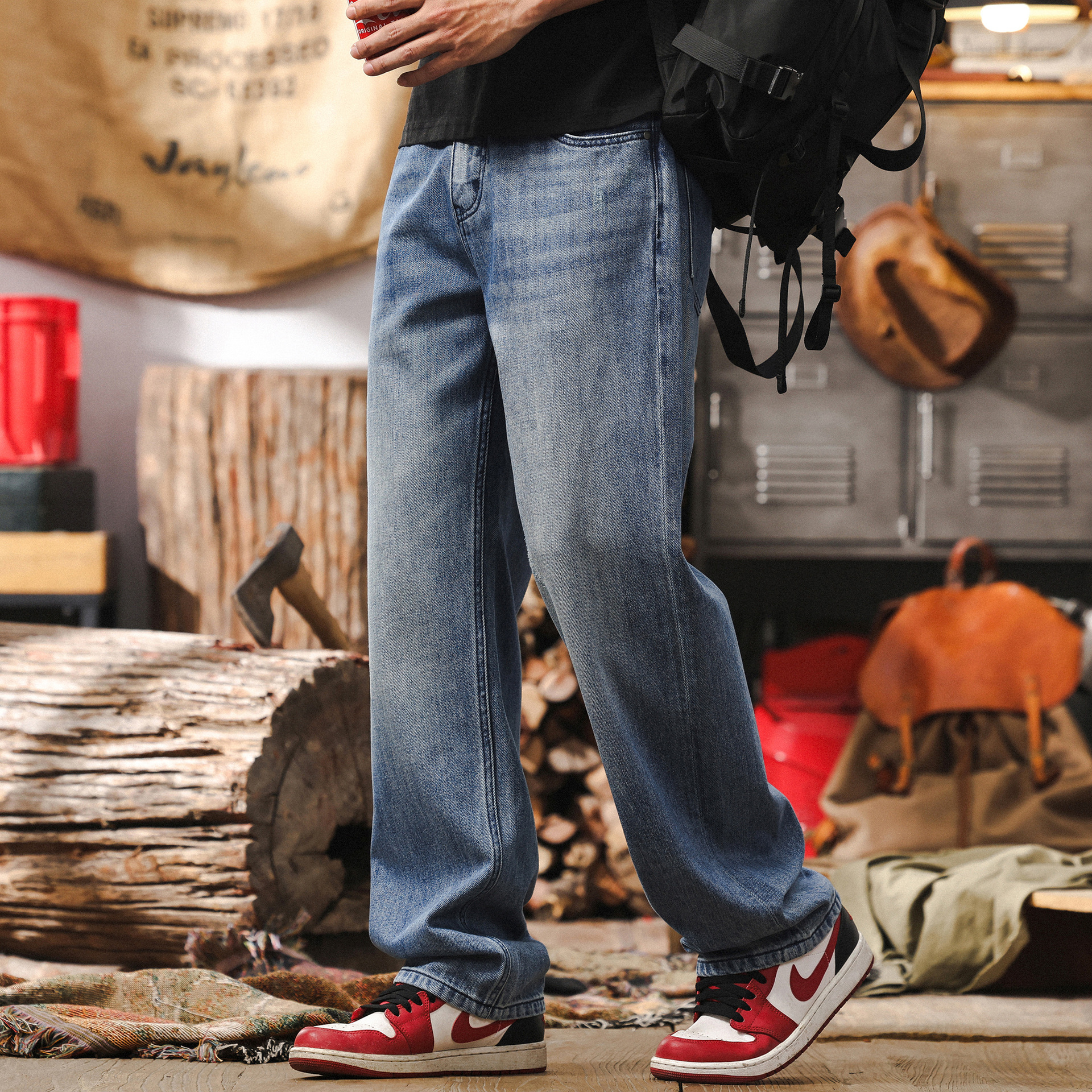 美式復古經典藍色水洗牛仔褲男春季2025新款潮牌寬鬆直筒休閒褲男