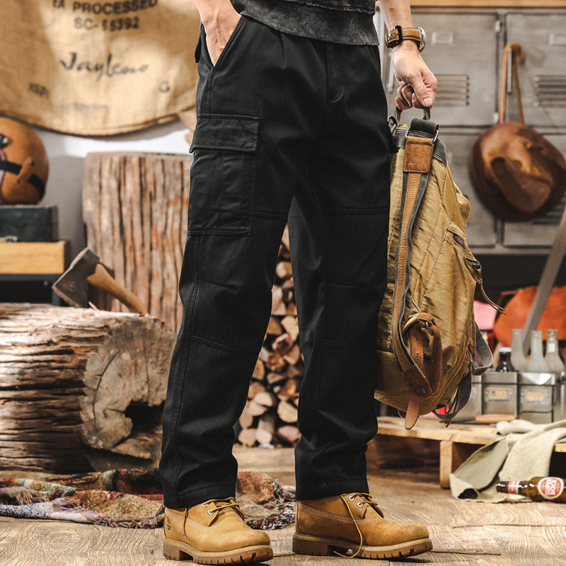 美式復古重磅工裝褲子男秋冬款潮牌寬鬆直筒戰術機能加絨休閒長褲