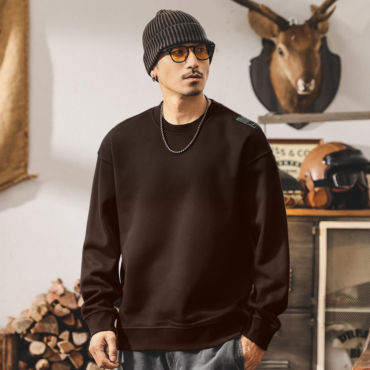 美式復古髒染潮流重磅男士衛衣秋季2025新款安可拉紅寬鬆大碼上衣