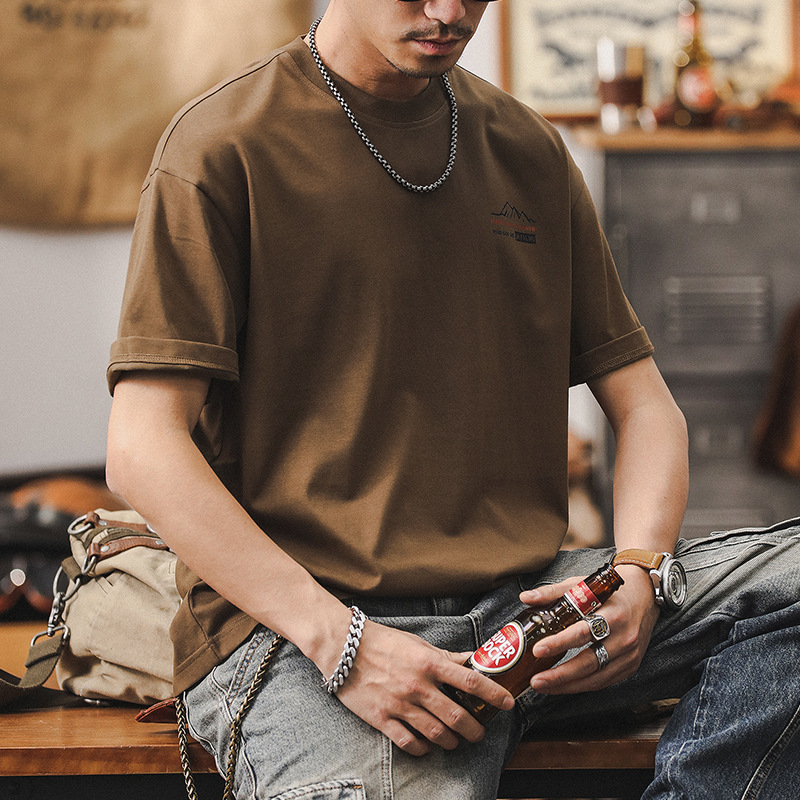 杰雷諾美式復古山系戶外冰感T恤男短袖夏季寬鬆大碼潮牌男士上衣