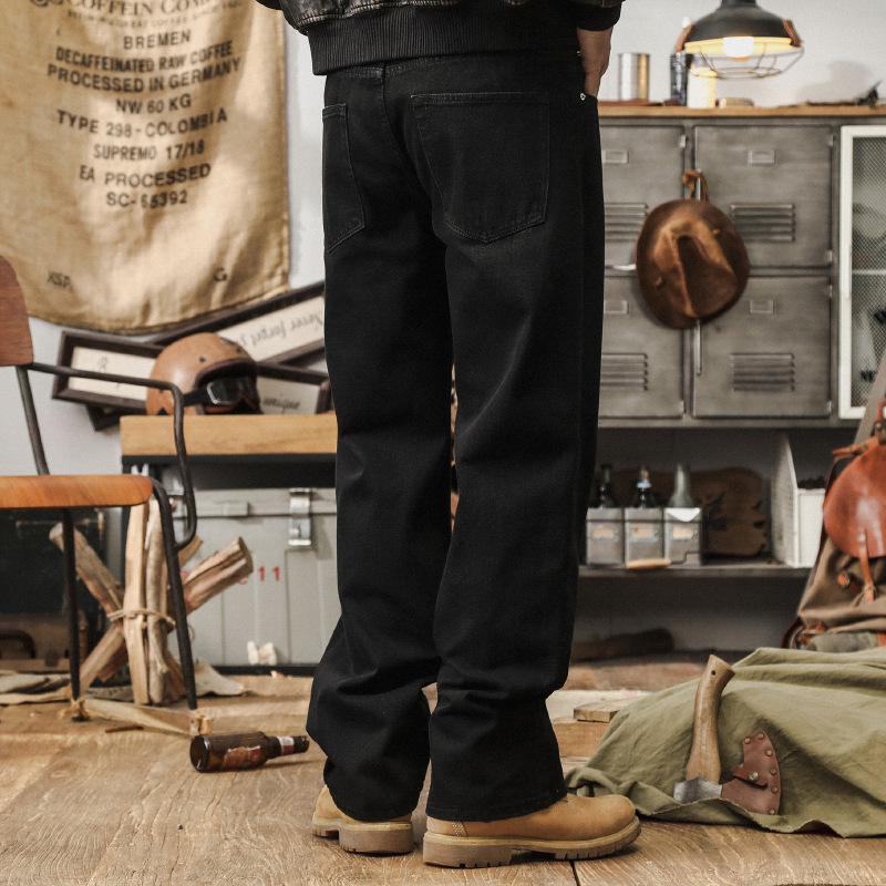 美式復古黑色牛仔褲男2024新款休閒長褲寬鬆直筒加絨男士秋冬褲子