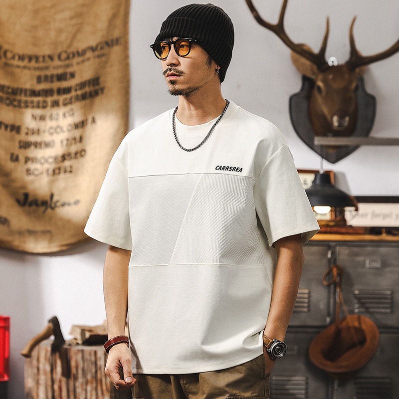 40支提花肌理感短袖T恤男夏季2025新款美式寬鬆潮牌復古休閒上衣T